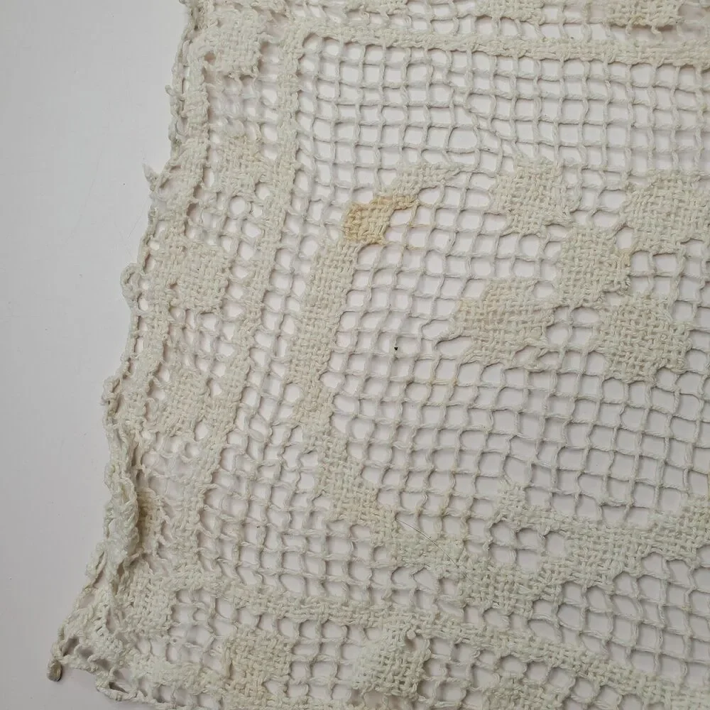 Antique Needle Lace Doilies 2 Cream Rectangle Handmade Floral Swirl Victorian
